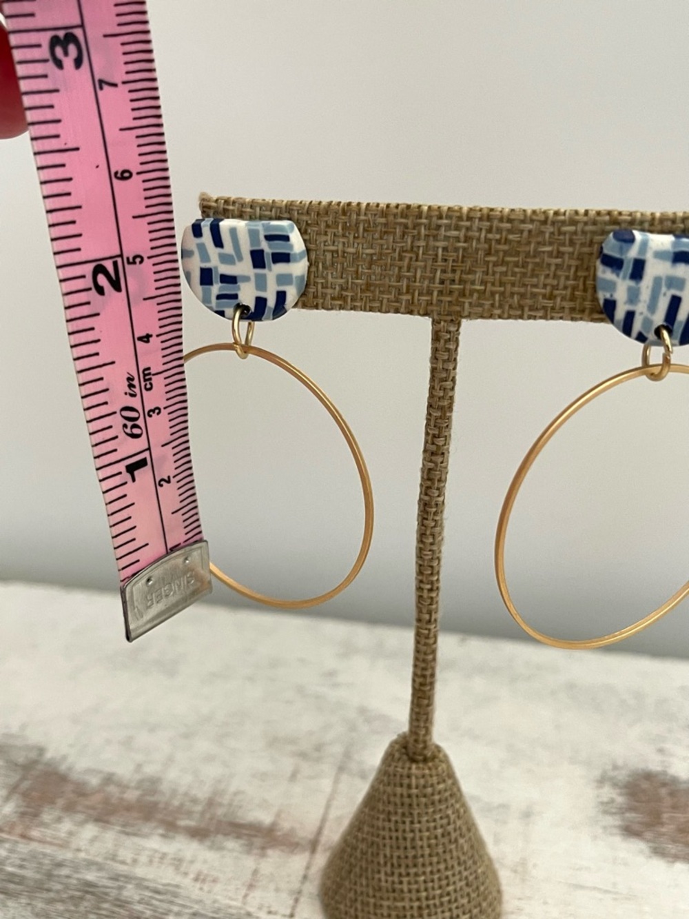 Stitch Fix Blue & White Gold Tone Hoop Pierced Earrings - Picture 4 of 10